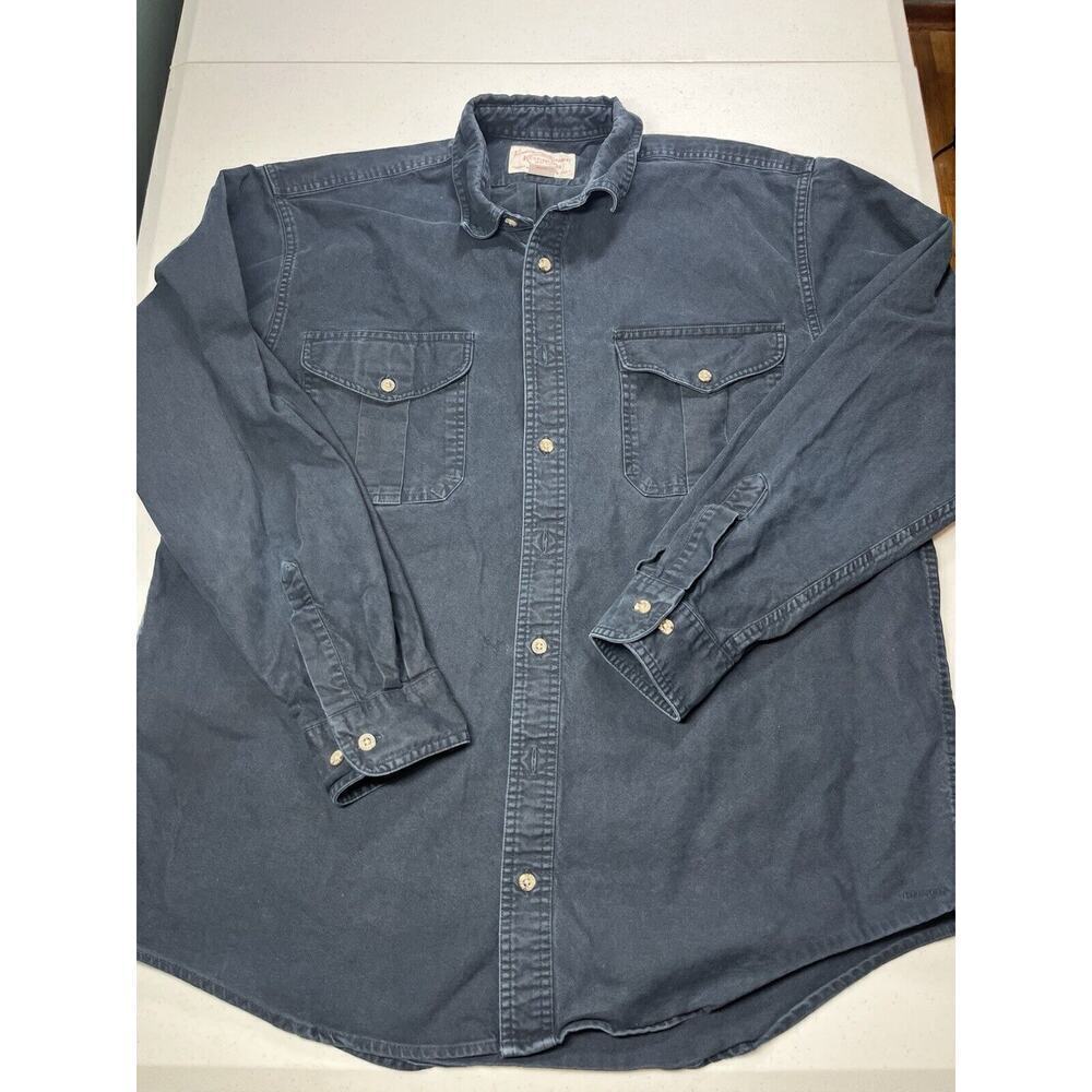 Vintage CC Filson Blue Cotton Button Down Double Pocket Shirt XL Xlong